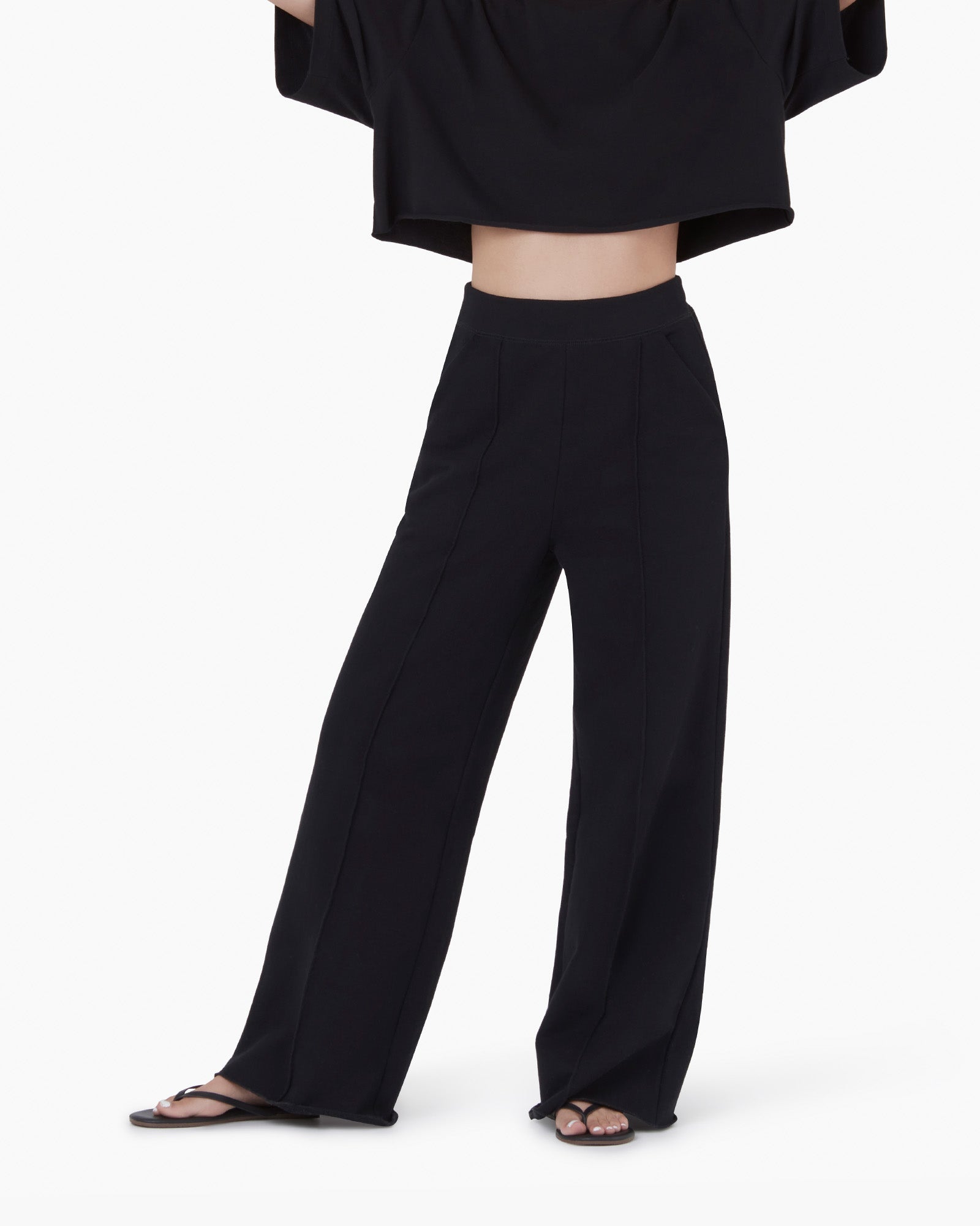 Black Women's TKEES Raw Edge Wide Leg Pants | 8170593-TB