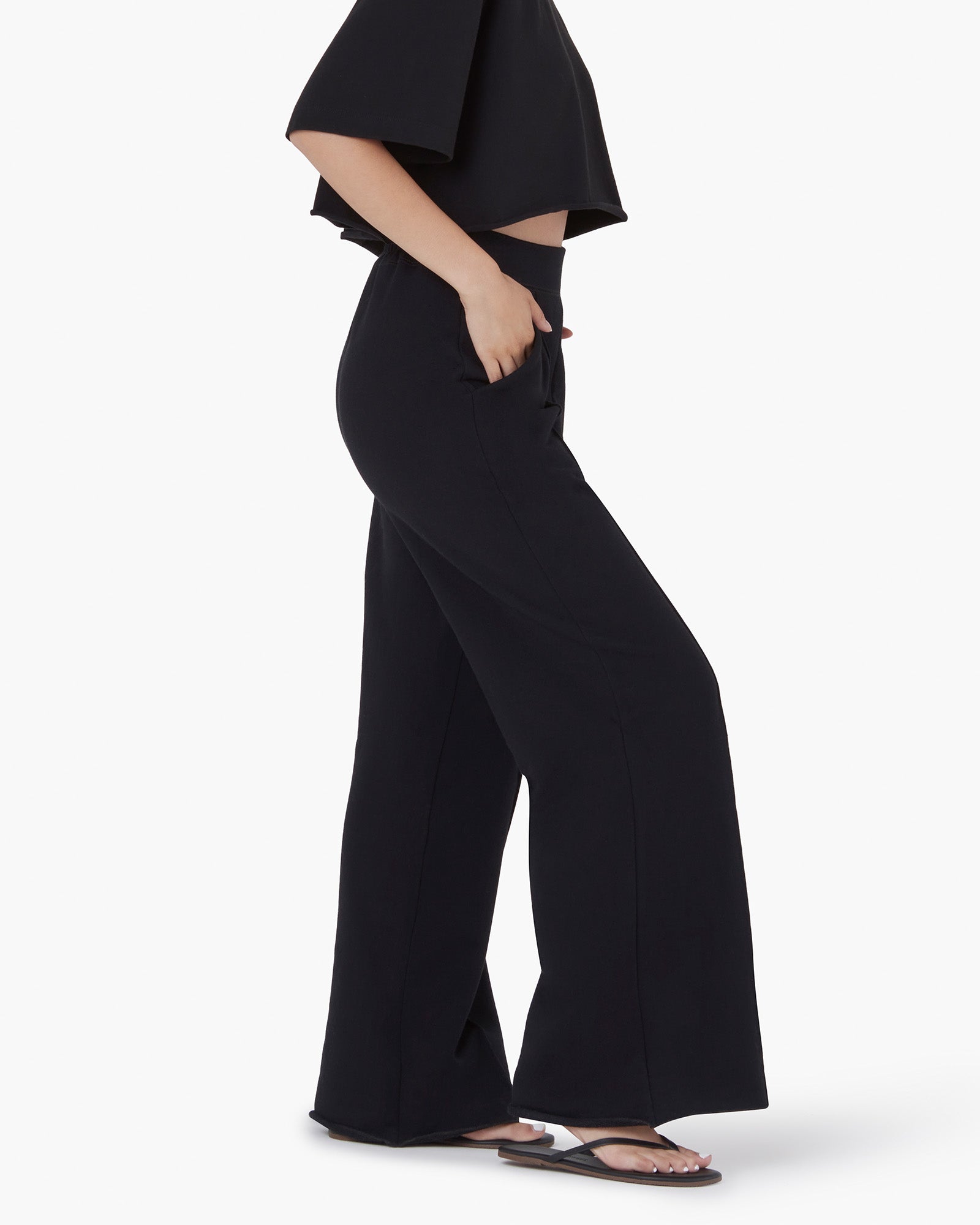 Black Women's TKEES Raw Edge Wide Leg Pants | 8170593-TB