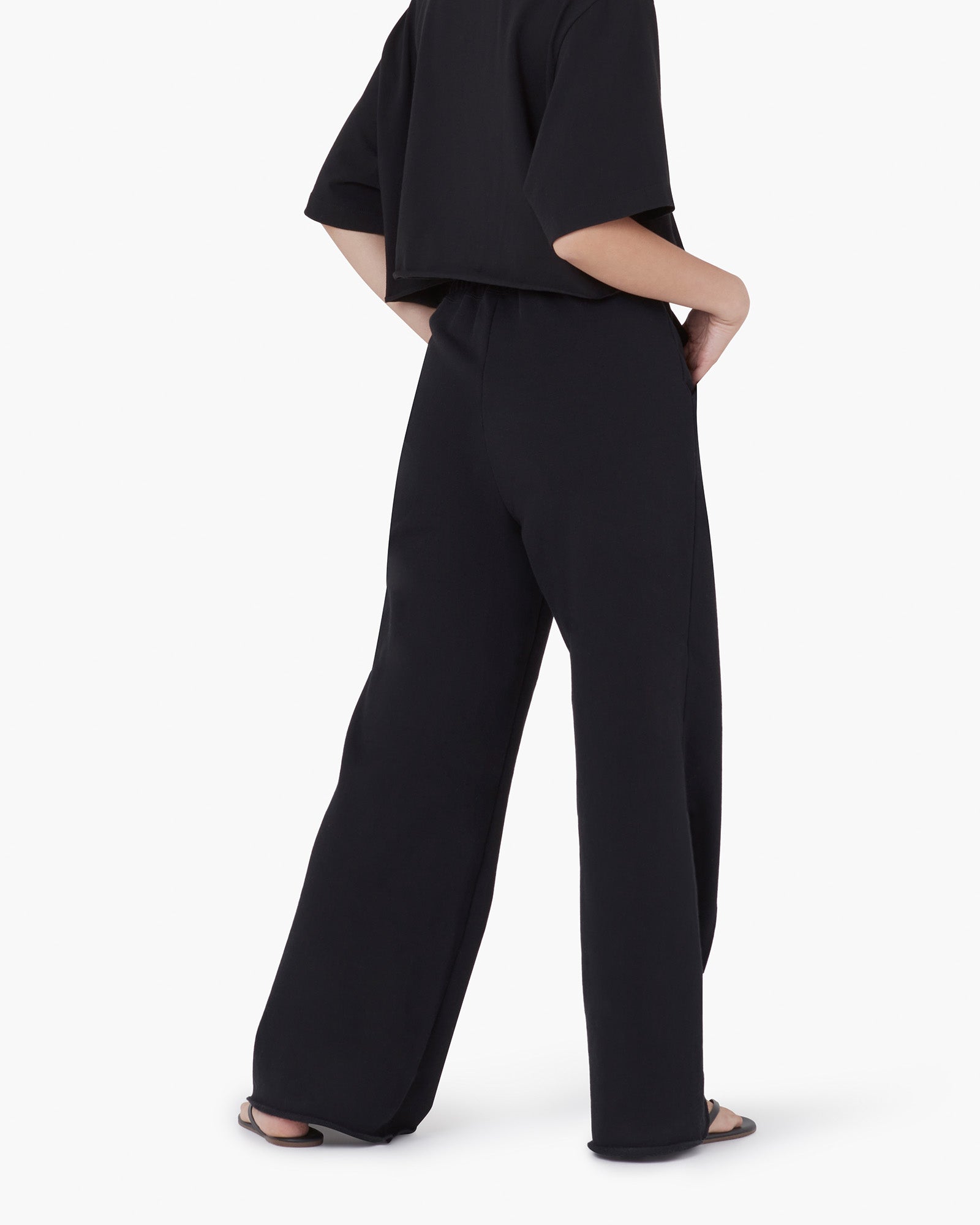 Black Women's TKEES Raw Edge Wide Leg Pants | 8170593-TB