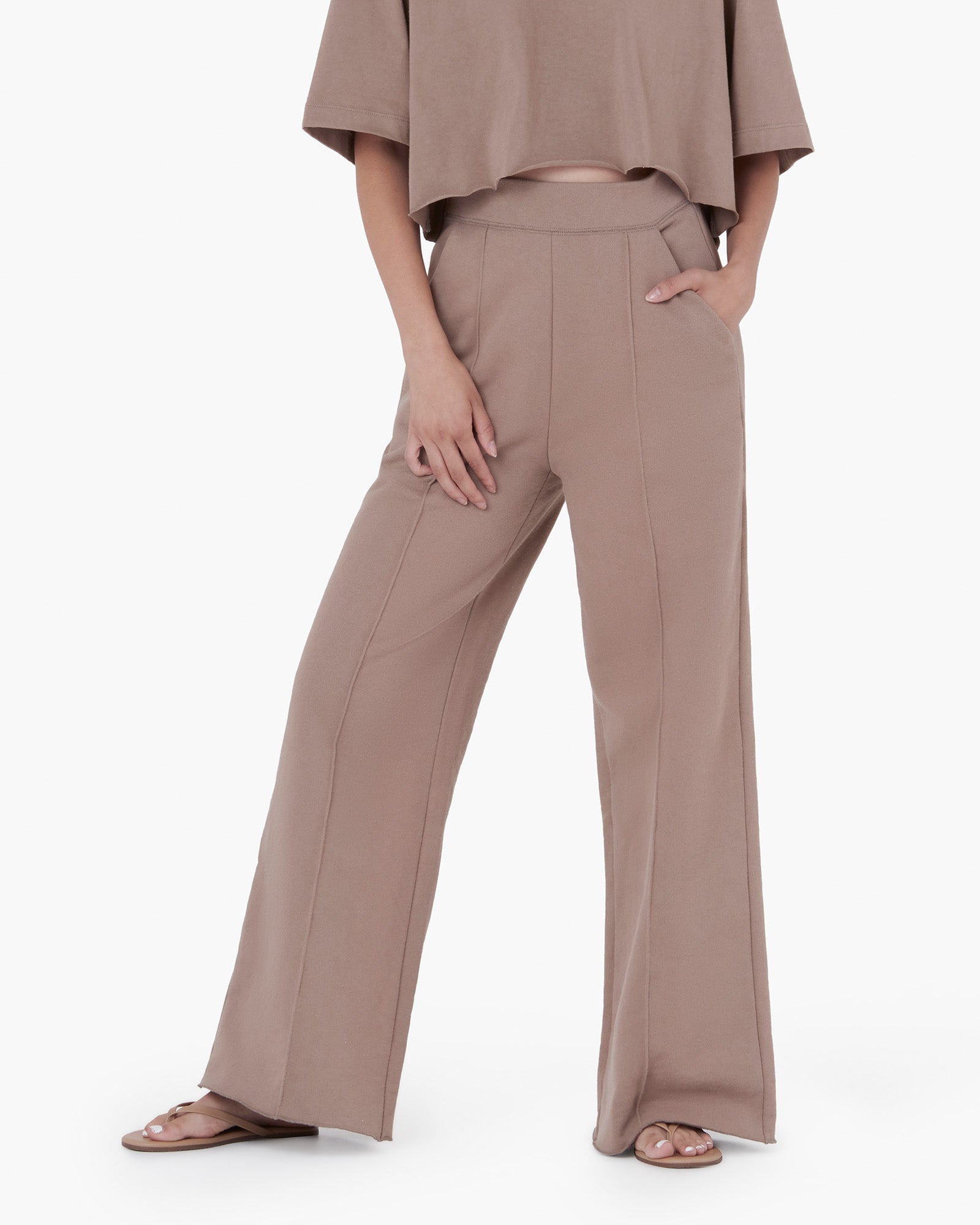 Grey Women's TKEES Raw Edge Wide Leg Pants | 0258371-GE