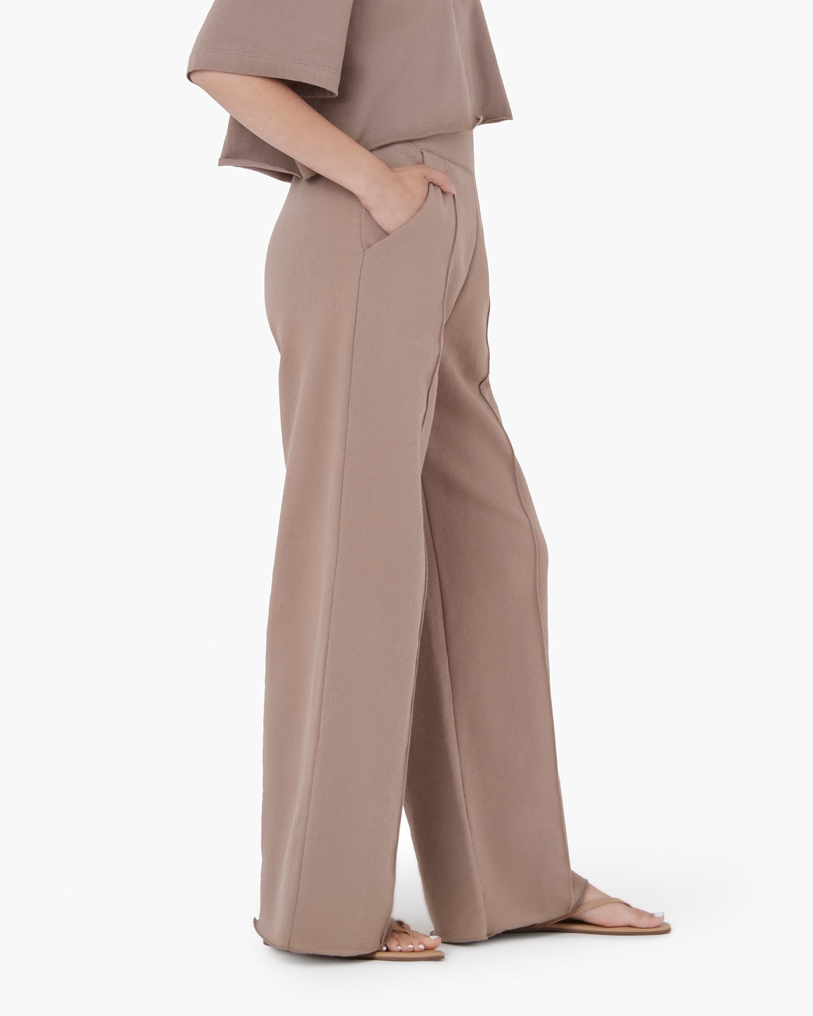 Grey Women's TKEES Raw Edge Wide Leg Pants | 0258371-GE