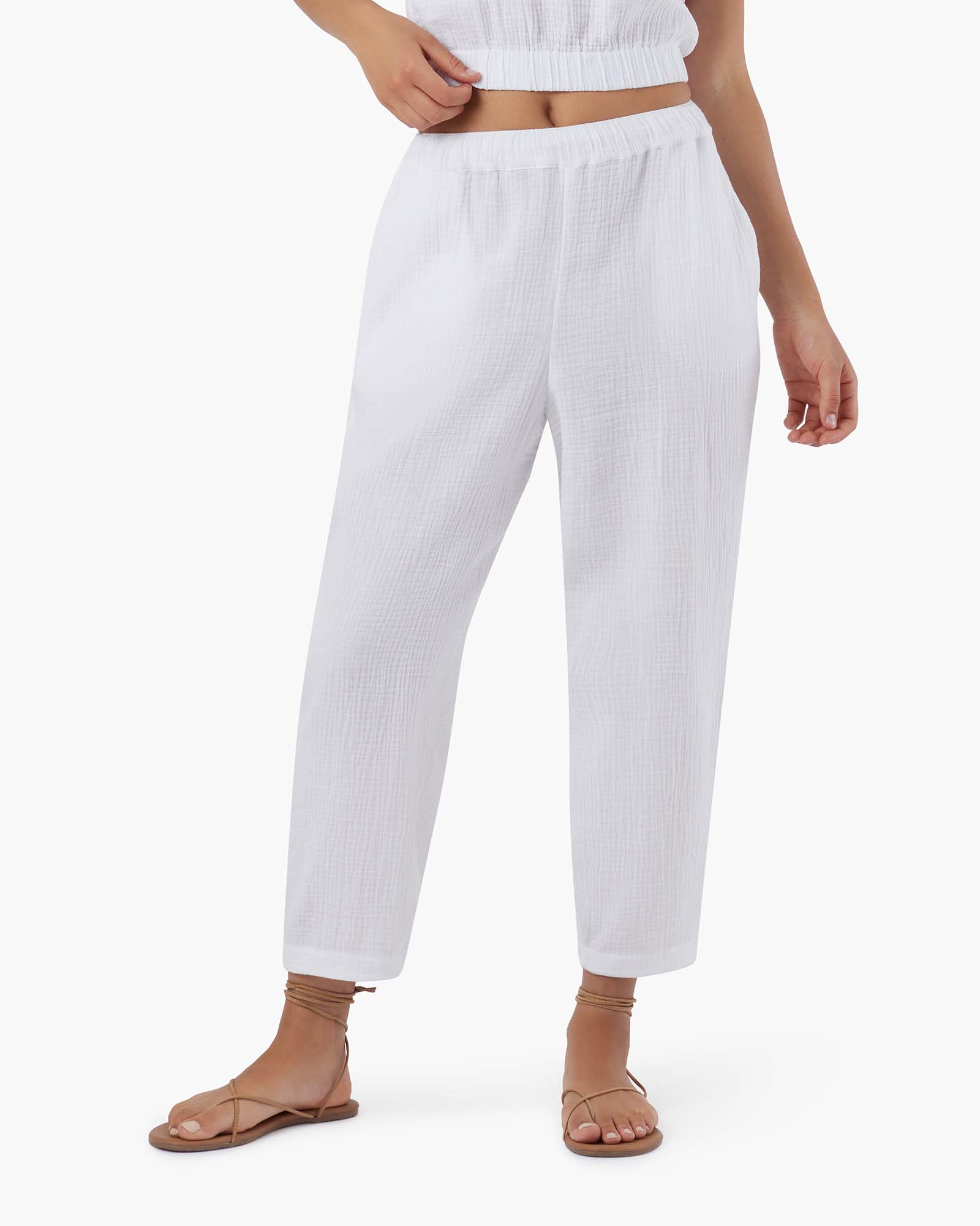 White Women's TKEES Gauze Pants | 6872935-FA